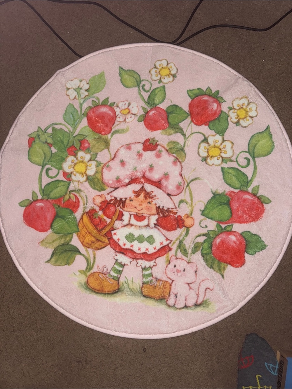 Pink Strawberry Girl Round Door Mat